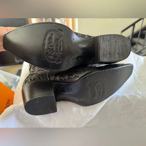 NWT JB DILLION Black Cutout Leather Western Boots - Picture 9 of 12